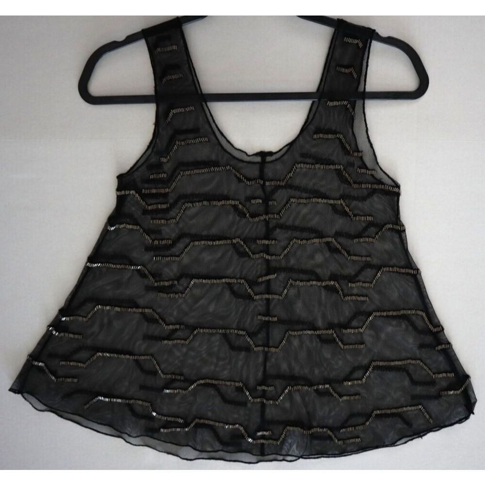 Chan Luu Women's Sz XS/Small Black Sheer Beaded Tank Top Cami - Picture 6 of 6